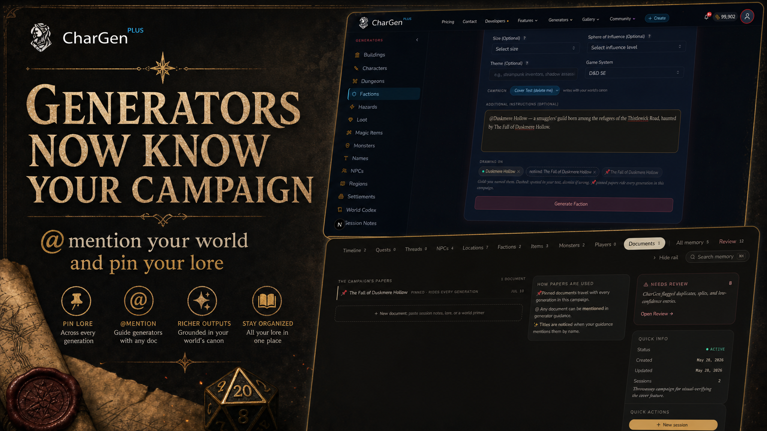 Generators now know your campaign
