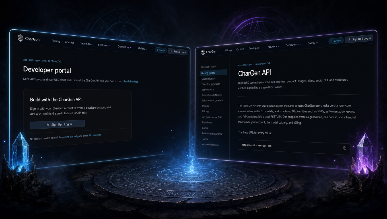 CharGen API and developer portal