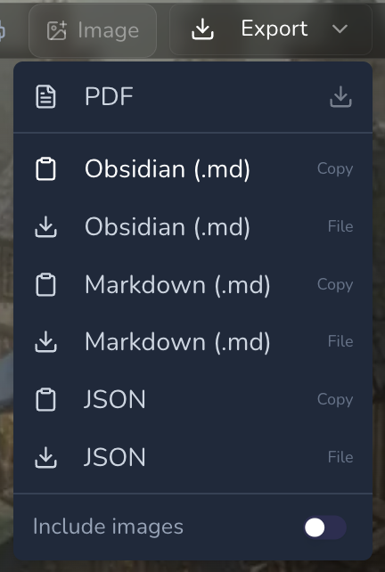 Export to Obsidian, Markdown & JSON