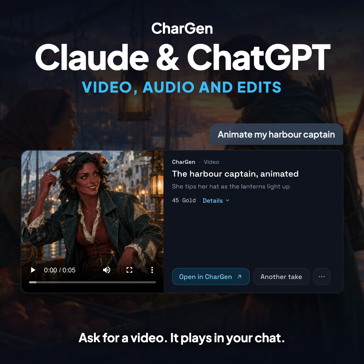 Make videos, audio and image edits from Claude and ChatGPT