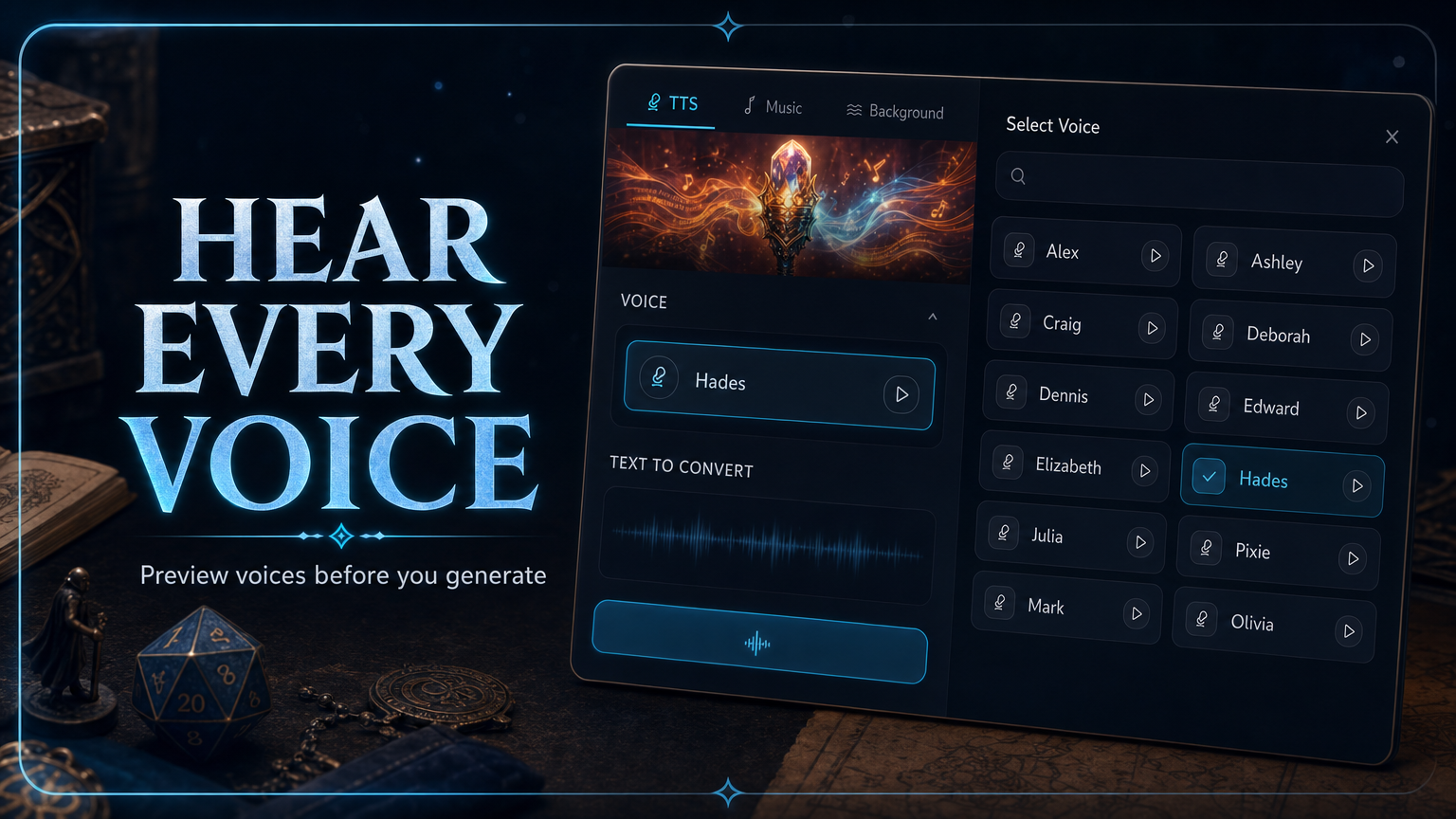 🔊 Hear a voice before you generate
